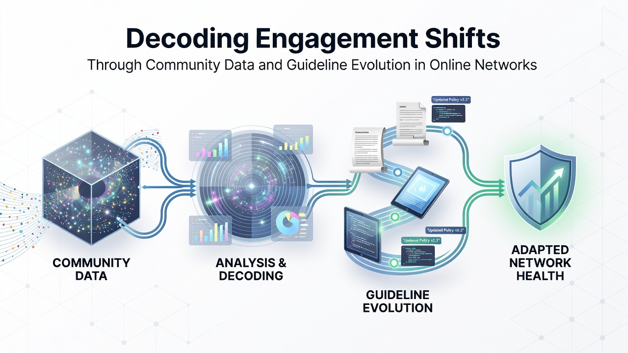 Visual representation of engagement metrics and data flows in online community networks